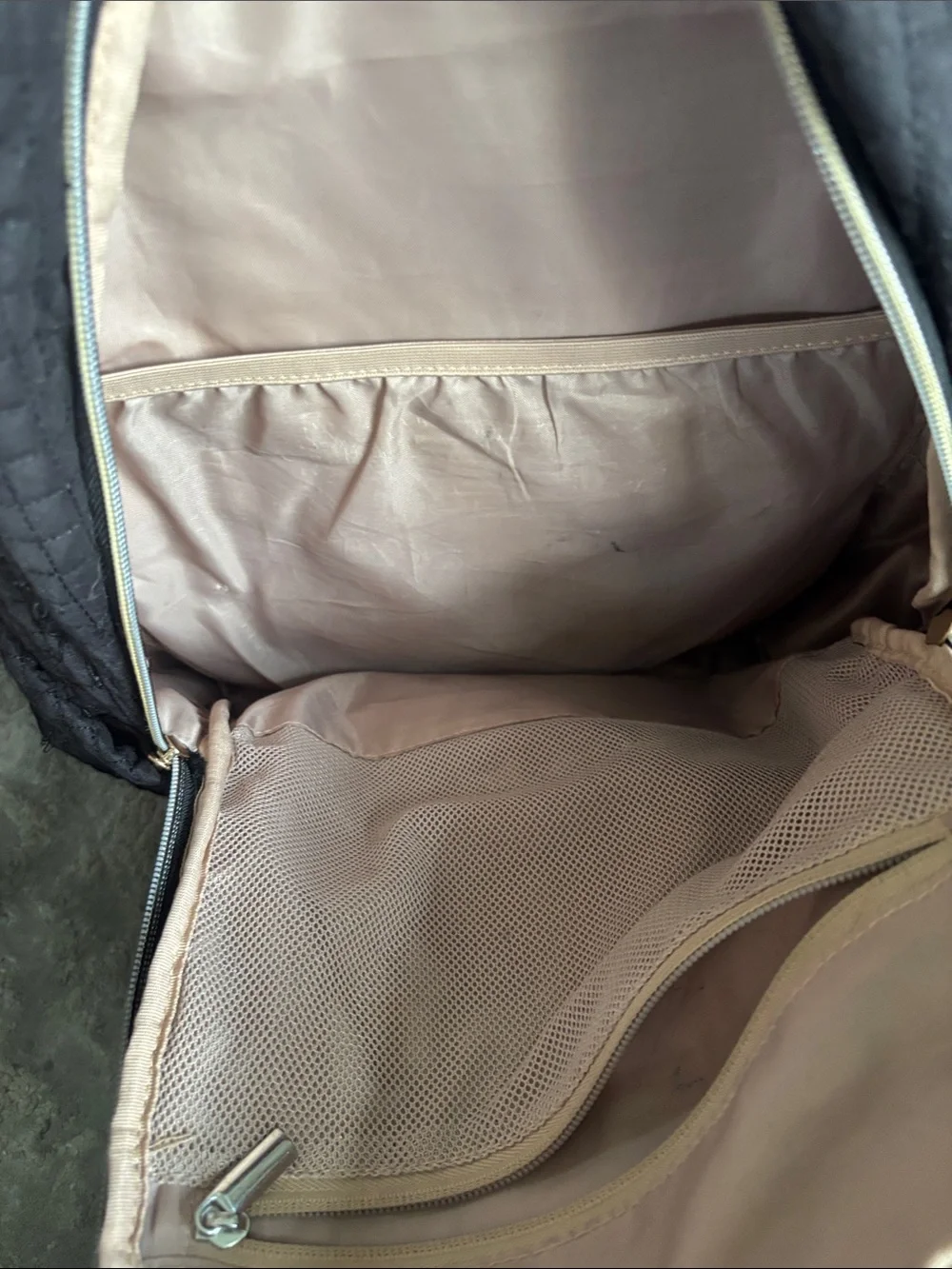 Quilted Black Backpack with Gold Zippers - Unbranded